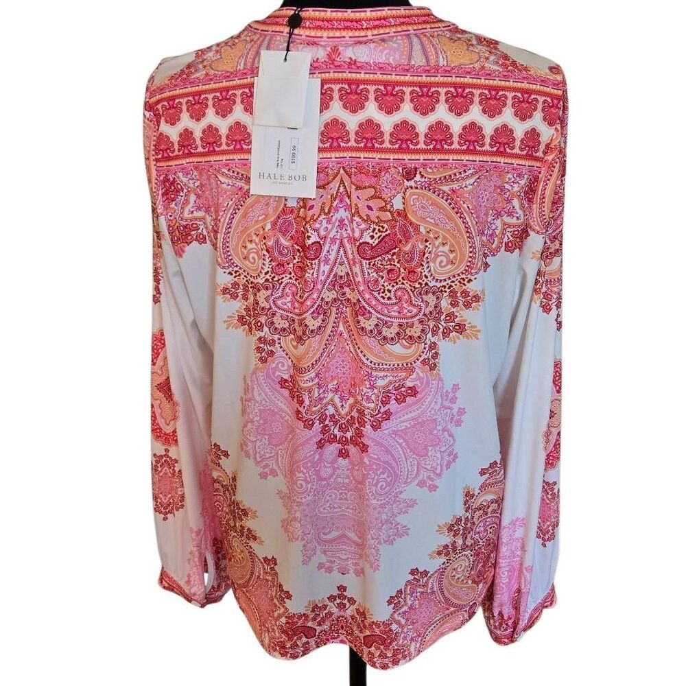 NWT Hale Bob Los Angeles Womens Azaria Jersey Pink White Long Sleeve Top Large - Picture 4 of 12